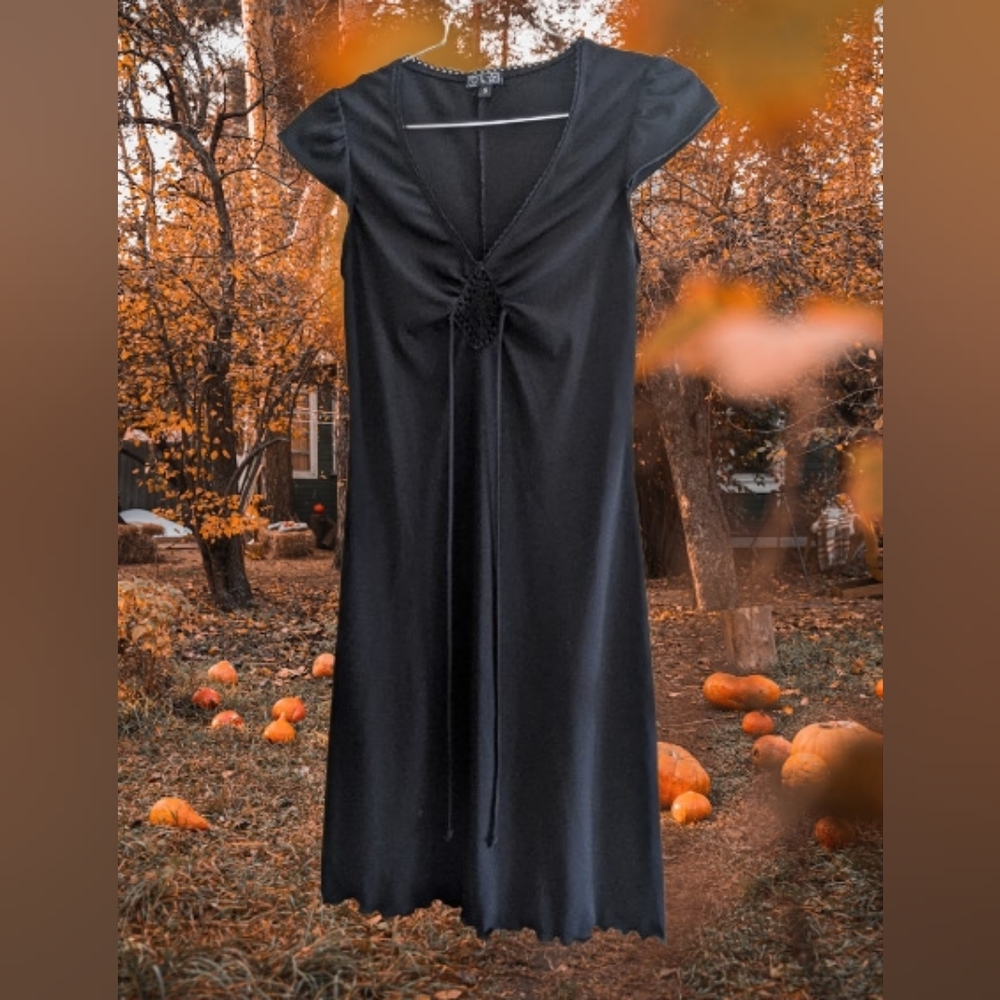 Vintage ♥️🌘⭐ Y2K Chic Black Midi Dress Women's Small LBD Witchy Charmed